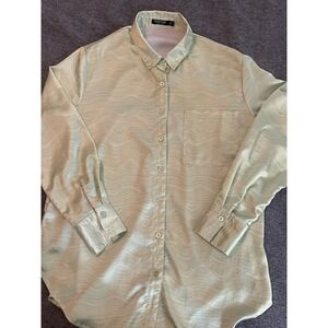 Nasty Gal Swirl Print Shirt Size 8 Green Oversized Tunic Blouse  Button Up